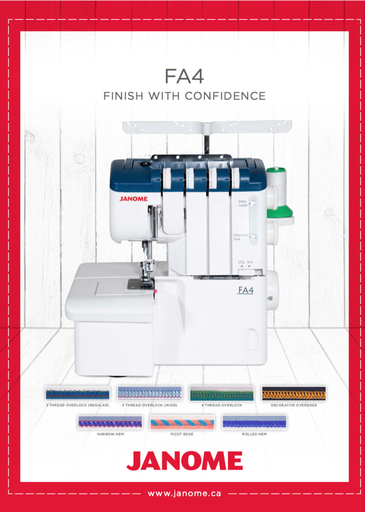 Janome FA4 Free Arm Serger maneuvers easily on cuffs & collars.